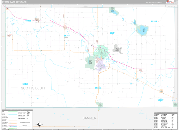 Scotts Bluff County, NE Carrier Route Wall Map